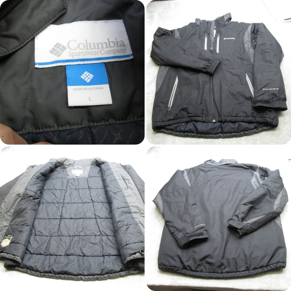 Columbia Jacket Mens Large Black Omni-Shield Waterproof Insulated Full Zip READ